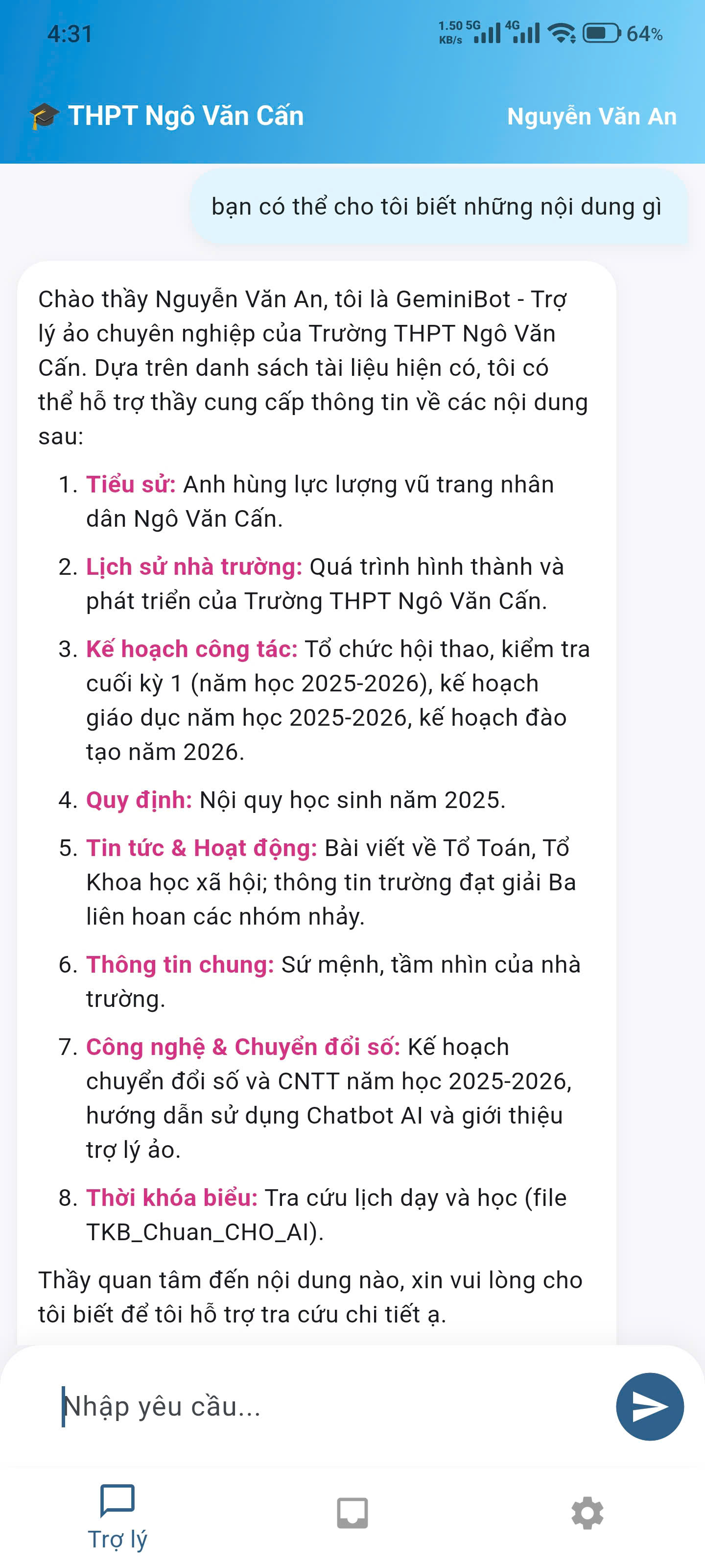 Giao diện Chat thông minh